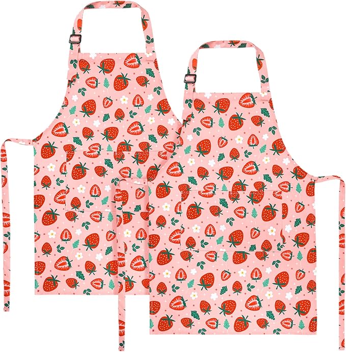 2 Pack Kids Apron, Cute Cooking Aprons, Waterproof Art Apron with Pockets, Toddler Painting Artist Apron Adjustable
