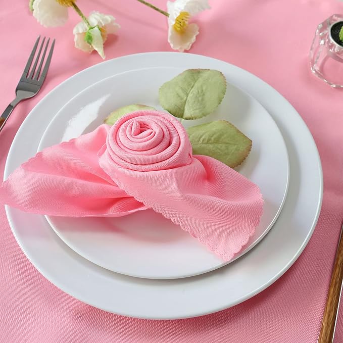 Polyester Napkins Set of 12, Pink Washable Reusable Napkins, Perfect for Valentine's Day Wedding, Thanksgiving or Any Holiday
