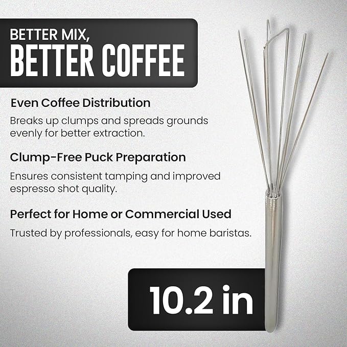 Rattleware Triple-Shape Espresso Whisk – Stainless Steel Portafilter Coffee Whisk, Flat Round Triangular Designs for Coffee Grounds, No Clumps, Specialty Drinks, Barista Tools, Easy Clean