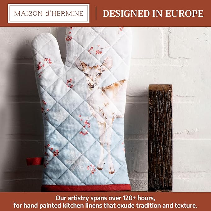 Maison d' Hermine Oven Gloves 100% Cotton Oven Mitt 7" x 13" with Loop Heat Resistant BBQ Cooking Gloves for Thanksgiving Christmas Decorations Baking Handling Hot Pans (Pack of 1, Fairy Tale Forest)
