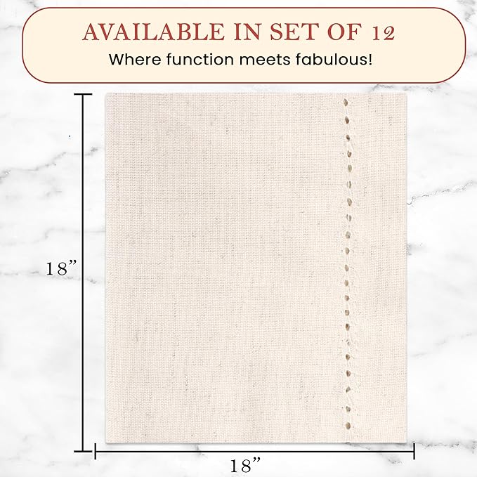 Vintage Vista Cotton & Flax Fall Cloth Napkins Set of 12 (18" x 18") - Table Napkins Cloth Washable & Reusable for Everyday Use & Easter - (Natural Color)