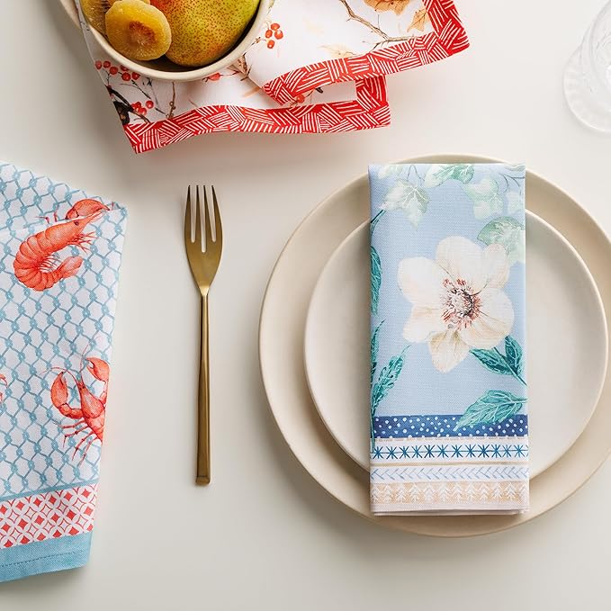 Maison d' Hermine Cloth Napkins Set of 4 100% Cotton Everyday Reusable Square Napkins Cloth Washable Dinner Party Wedding Restaurant Gifts for Mothers Day Spring/Summer (Winter Floral, 18" x 18")