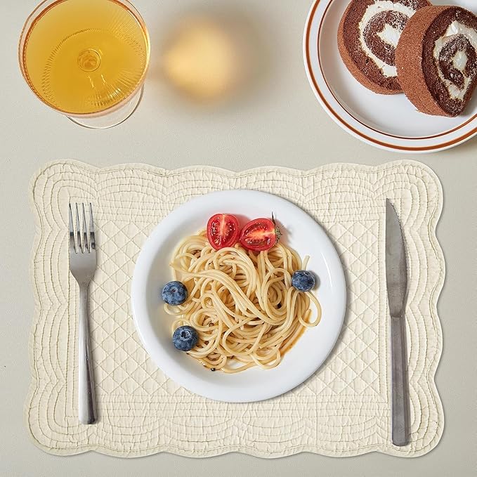 HOMBYS Quilted Placemats Set of 4 Washable-Rectangular Placemats for Kitchen Table-100% Cotton Fabric Rectangular Table Mats-Cotton, (Flax)