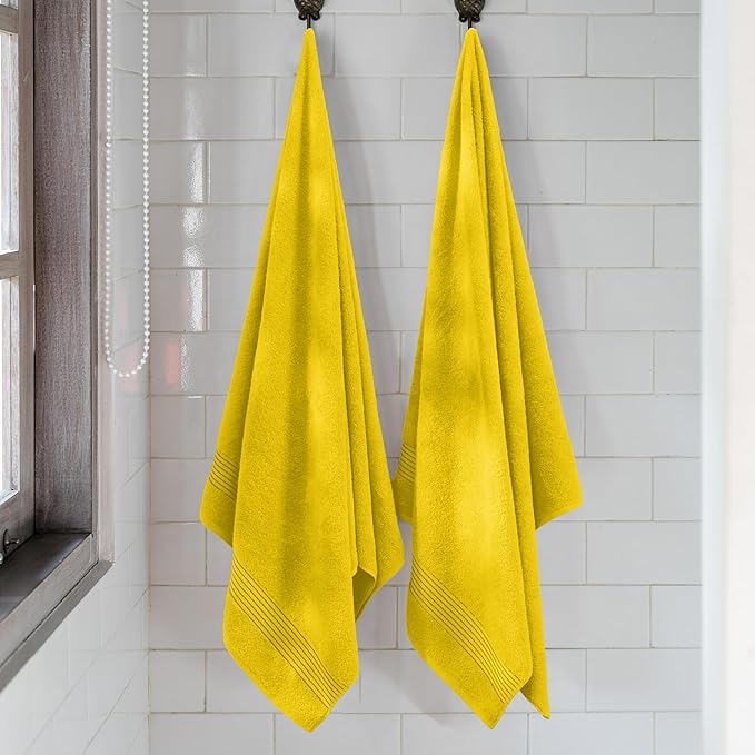 Mocassi Luxury 100% Turkish Cotton 2-Pack Bath Towel Set- Ultra Soft, Quick Dry Highly Absorbent 27 x 54 inch Premium Spa Hotel Quality 2PC Bath Towels - Luxurious Soft Bathroom Towels, Yellow