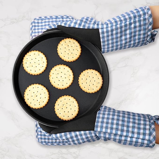 Oven Mitts and Potholders Gloves-Oven Mitts and Pot Holders (Blue Grid)