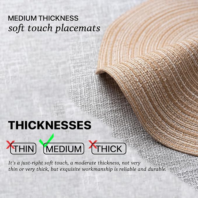 Round Placemats Set of 8 Woven Placemats Washable Braided Table Mats for Dining Table Heat Resistant Non-Slip Circle Place Mats(Beige)