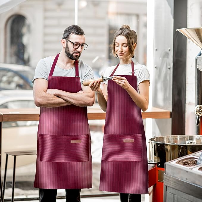 BeLuyi 2 Pack Adjustable Bib Apron with 2 Pockets Chef Cooking Kitchen Restaurant Aprons for Women Men