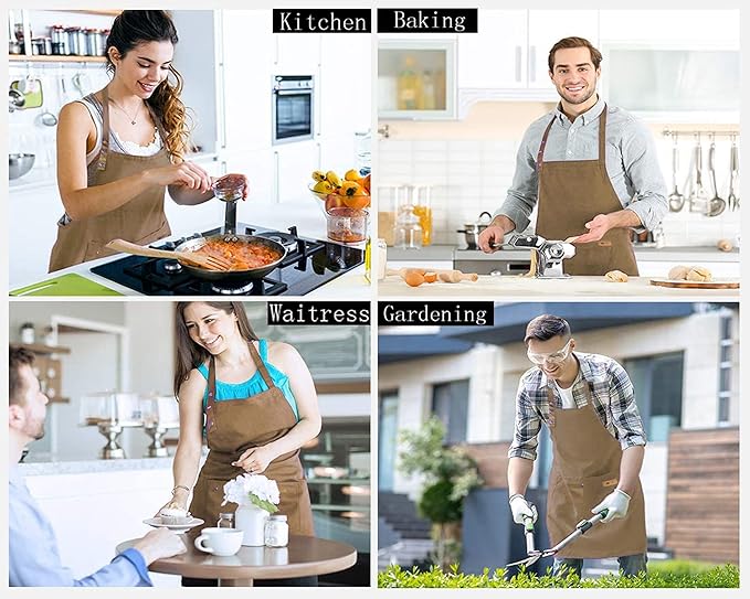Yuubin Extra Large Aprons for Men Adjustable Button Apron with Pockets Chef Cooking Kitchen Aprons Women,Water&Oil Resistant