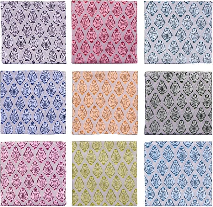 DIYANAIMPEX 10 Pc Cotton Cloth Napkins Hand Block Print Hand Made Size 16x16 Inch Printed Home Decor Indian Eco Friendly Mix Lot Dinner Napkins (Paisley)