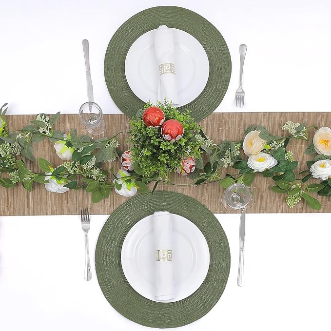 SHACOS Round Placemats Set of 4 Washable 15 inch Round Table Mats Cotton Polyester Woven Braided Place Mats for Dining Table Wedding Party Decor (Olive Green, 4)