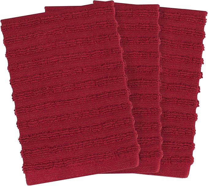 Ritz Royale Collection 100% Combed Terry Cotton, Highly Absorbent, Kitchen Dish Cloth Set, 13-3/4" x 12", 3-Pack, Solid, Paprika