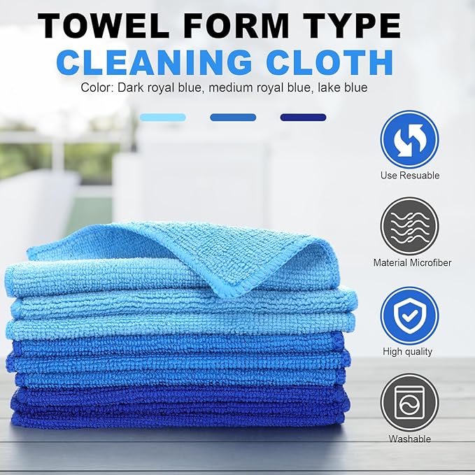 Tanlade Cleaning Cloth Dry Erase Cloth Cleaning Rags Reasonable Kitchen Towels Microfiber Towels Cars Wash(6 x 6 Inch,Blue/Light Blue/Dark Blue,30 Pcs)