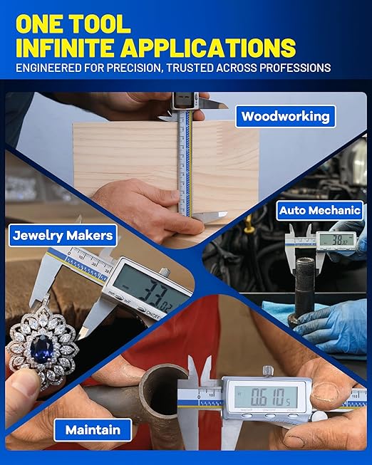 Digital Caliper with USB-C Charging, 6" Stainless Steel Digital Caliper Measuring Tool, 4-in-1 Calipers with Large LCD Screen, Micrometer with MM/in/F Conversion for DIY/Household/3D-printing