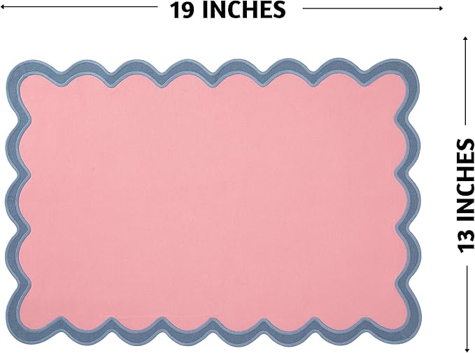 Folkulture Placemats Set of 4 (13 x 19) | 100% Cotton, Cute, Heat Resistant,Machine Washable Scalloped Place Mats | Pink Rectangular Cloth Table Placemats or Dining Table Mats for Dinner Party