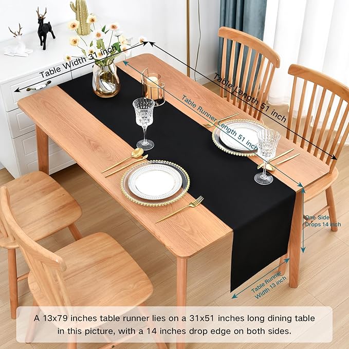 Farmhouse Rustic Table Runner Black Faux Linen Table Runners Water Resistant Table Runner 90 inches Long for Living Room Dresser Bedroom Kitchen Dining Party 13x90 Inch