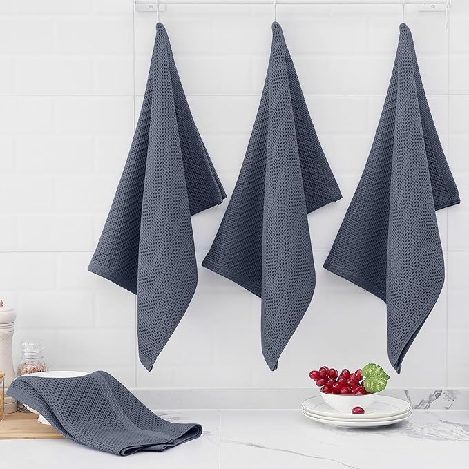 Homaxy 100% Cotton Oversized Waffle Weave Kitchen Dish Towels, 5-Pack Ultra Soft Absorbent Dish Towels, Quick Drying Cleaning Towels, 20 x 28 Inches, Dark Grey