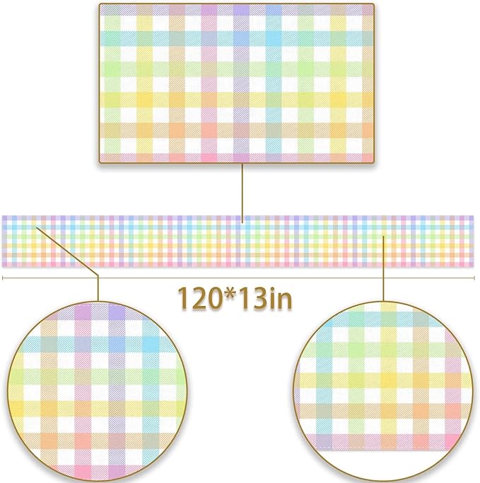 Pudodo Easter Buffalo Plaid Check Table Runner Spring Holiday Farmhouse Fireplace Kitchen Dinning Room Home Party Decoration (13" x 120")