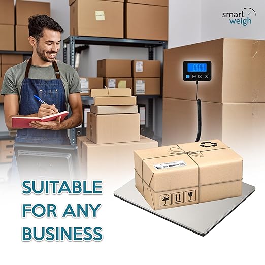 Smart Weigh Digital Postal Shipping Scale, Heavy Duty Wide Platform, 440 lb Capacity, 2 oz Readability, Hold & Tare Function, Includes Batteries & USB-C