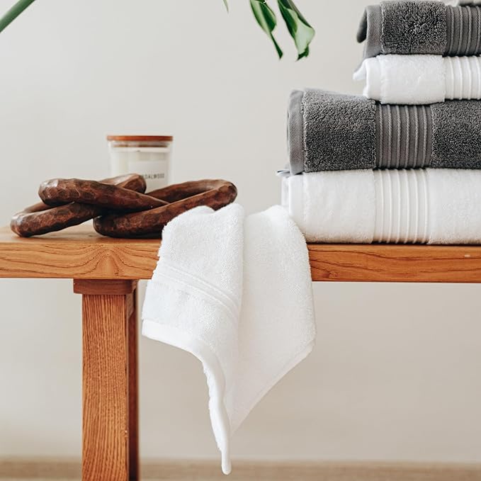 Milara Turkish Bath Towels Set of 6| 2 Bath Towels, 2 Hand Towels & 2 White Wash Cloths with Elegant White & Anthracite (Dark Gray) Colors | 700 GSM Premium Quality Cotton Ultra-Soft & Absorbent