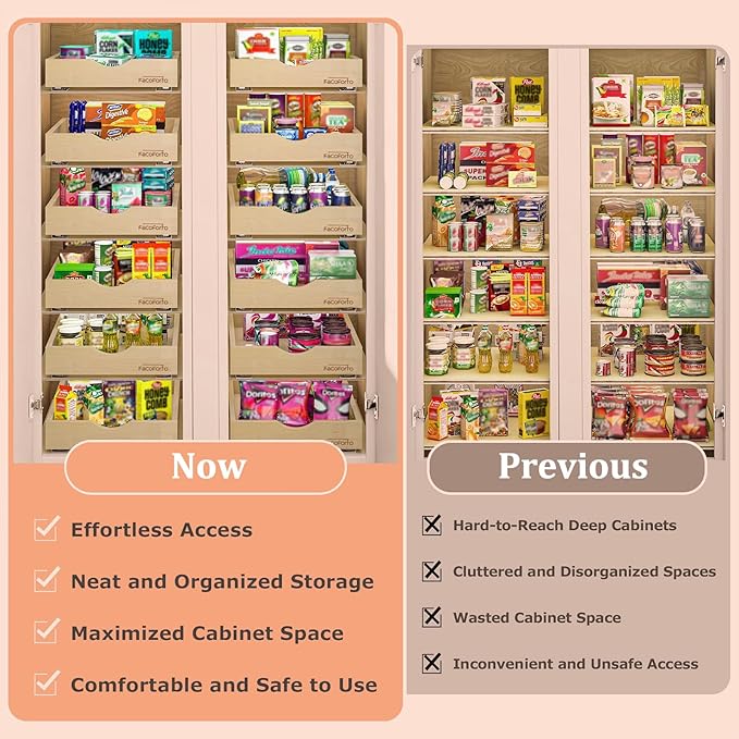 Kitchen Cabinet Organizer, Fully Assembled Drawer Wood Pull Out Tray Drawer Box Cabinet Slide Out Shelve, Wooden Pull-Out Shelf (W18''×D21''×H3'')