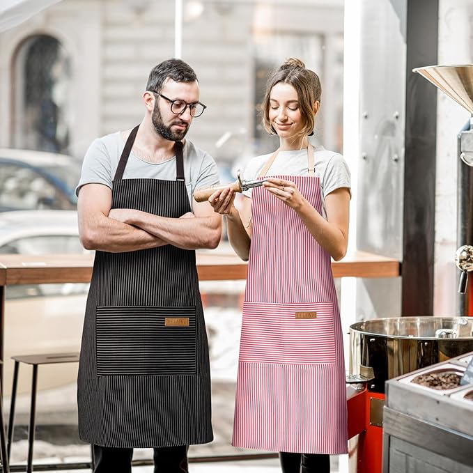 BeLuyi 2 Pack Adjustable Bib Apron with 2 Pockets Chef Cooking Kitchen Restaurant Aprons for Women Men