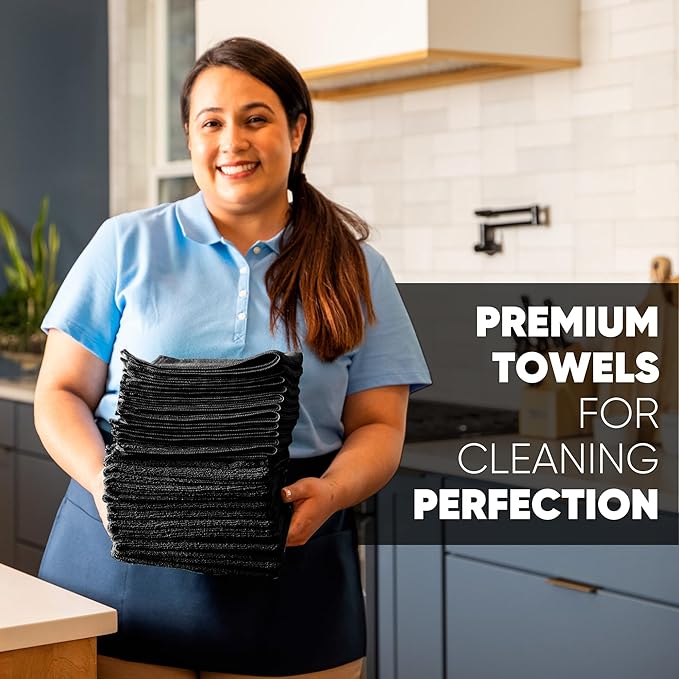Microfiber Wholesale 16" x 24" Pro Multi Surface Microfiber Towels | 6 Pack (Black)