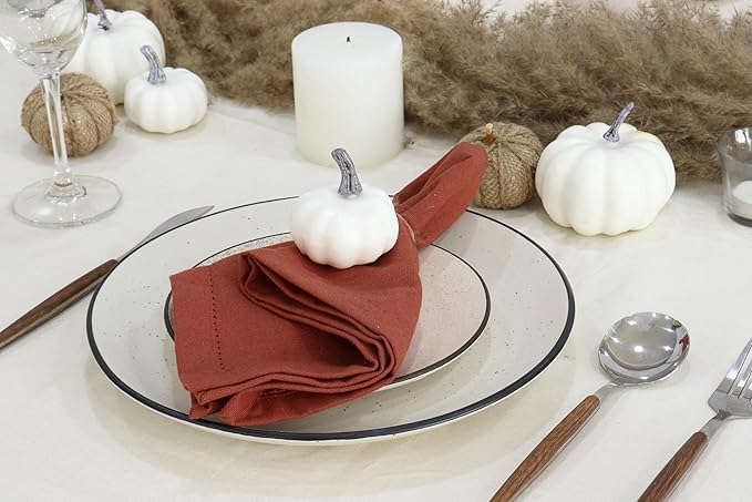PurpleEssences Rust Set of 6 Hemstitch Cloth Dinner Napkins 100% Cotton - Soft Durable Washable - Ideal for Wedding Spring Easter Summer - Perfect Everyday Use Table Linen 18x18 - Rust