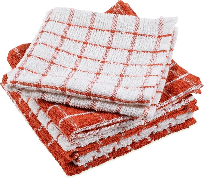 DII Basic Terry Collection Windowpane Dishcloth Set, 12x12, Spice, 6 Piece