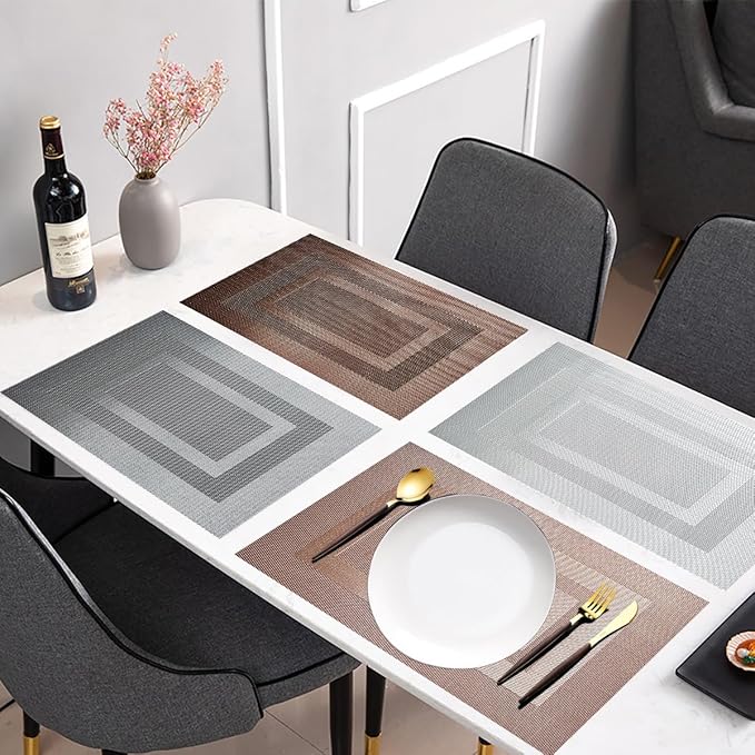 PIGCHCY Placemats Heat Resistant Non Slip Plastic Table Mats Washable Easy to Clean Woven Vinyl Kitchen Durable Placemats for Dining Table Set of 4 (Beige)