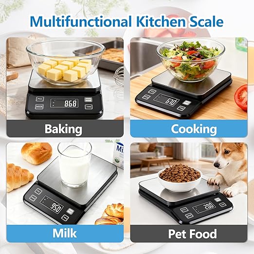 IPX7 Waterproof Food Scale | 0.01oz/0.1g Precision, 22lb/10kg Capacity | Stainless Steel, USB/Battery & Dishwasher-Safe for Cooking/Baking