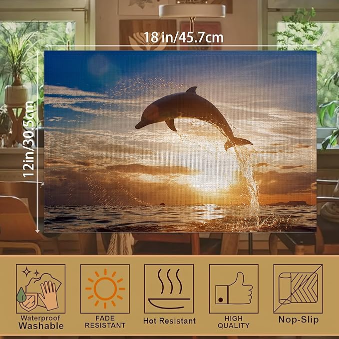 6 Pcs Palm Tree Beach Table Mats,Starfish Ocean Placemats Waterproof Washable, Kitchen Table Decoration Placemats Modern Holiday Kitchen Table Decoration(12""x18""Linen), ZHN-CDXF-059423