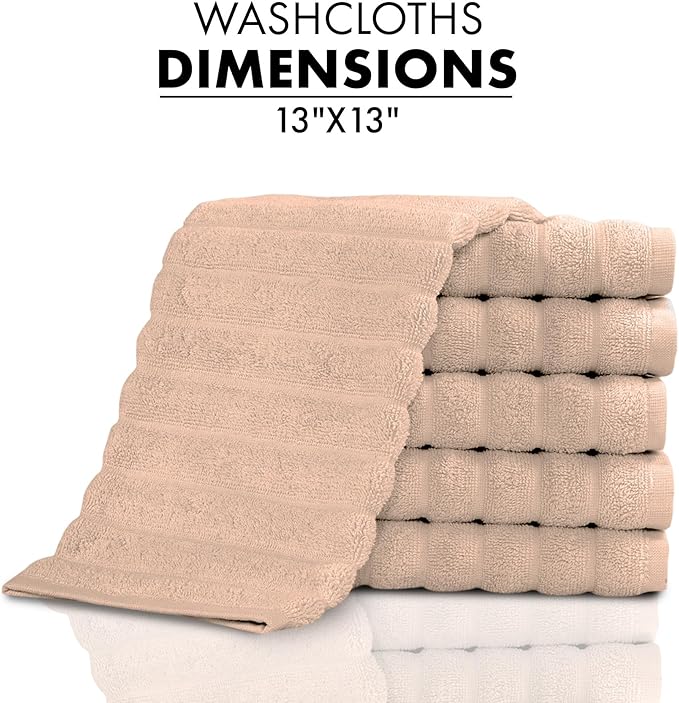 Classic Turkish Towels CTT Luxurious 100% Turkish Cotton Washcloths 6 Pack, Highly Absorbent & Quick Dry, Face Towels Wash Cloths for Hotel, Spa & Gym | 13"x13" (Almond Beige)