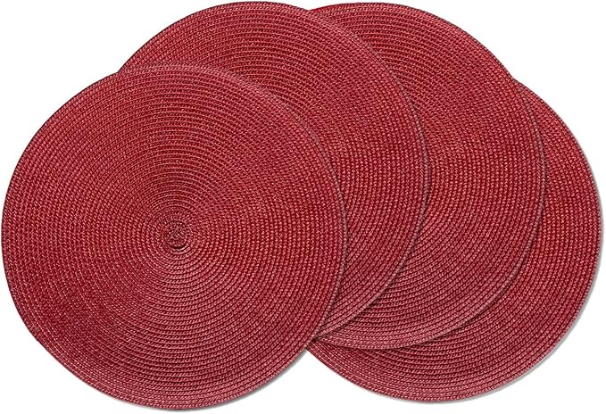 AHHFSMEI Round Placemats Set of 4 Heat Resistant Washable Non-Slip Woven Braided Table Mats for Dining Table Kitchen & Home Decor (Burgendy Red,4)