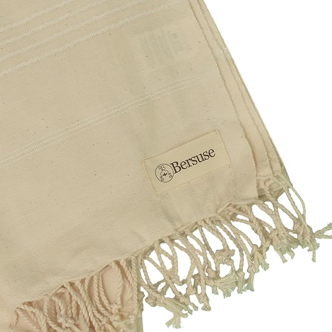 Bersuse Towels Anatolia XL Beach Blanket Throw Blanket Turkish Towel 100% Cotton Extra-Large Quick-Dry Lightweight Premium Peshtemal Towel - 61x82 Inches, Natural (Set of 6)