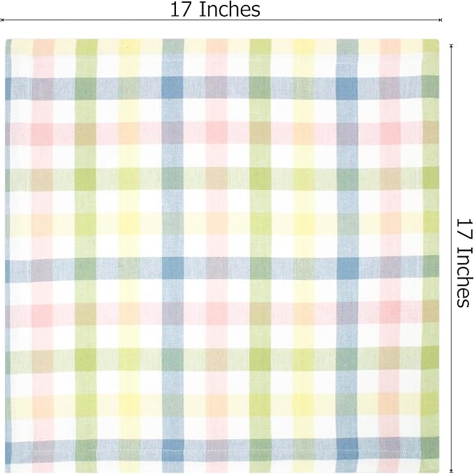 COTTON CRAFT Gingham Buffalo Plaid Check Napkins - Spring Easter Bunny Pastel Luncheon Dinner - Set of 8 - Pure Cotton - Reusable Washable - 17 x 17 inches - Yellow Multi Pastel