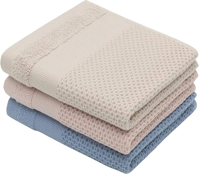Mia'sDream Cotton Hand Face Head Towel Waffle Weave Kitchen Tea Towel Dish Towels, Soft and Absorbent Bath Guest Gym Towel Washcloths, 13inch x 28inch 3 Pack (Multi Color)