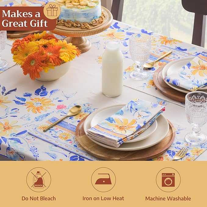 Maison d' Hermine Placemats Set of 4 100% Cotton Washable Cloth Place Mats Reusable Table Mats for Kitchen Dining Party Wedding Gifts for Mothers Day Spring/Summer (Girassol, 13" x 19")