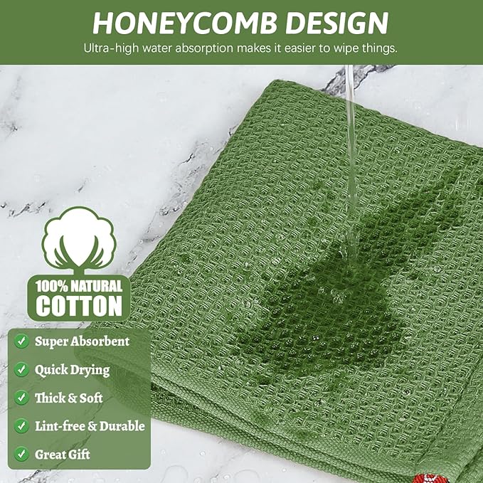 Nialnant 8 Pack Kitchen Towels,100% Cotton Cleaning Cloth,Waffle Weave Kitchen Wash Cloths for Dishes-12x12 Inch,Green