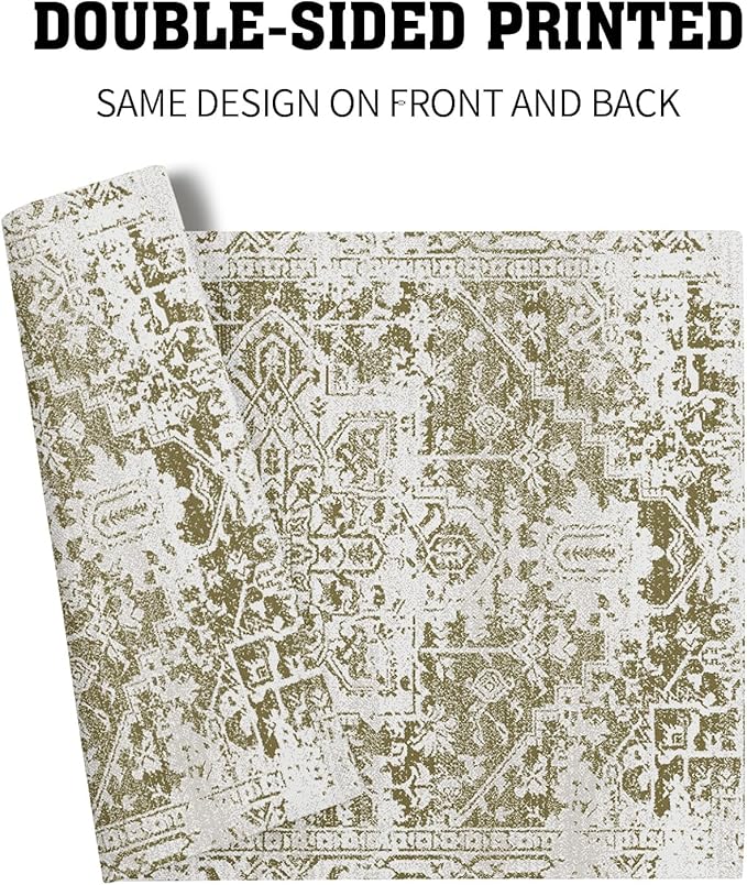 Gray Olive Green Boho Placemats Set of 4 Ethnic Bohemian Carpet Place Mats Washable Kitchen Dining Vintage Grey Geography Floral Linen Table Mats Stain Heat-Resistant for Home Party Indoor 12x18 in