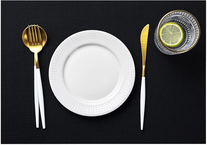 LEXMORE Placemats Set of 4 Vinyl/Plastic Woven Place Mats for Kitchen Table Indoor/Outdoor Washable Placemat Wipeable Dining Table Mats(Black)