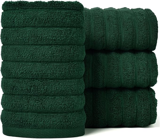 Jacquotha 4-Pack Hand Towels (Forest Green) Ribbed – Kitchen & Bathroom Premium Cotton Towels 13” x 29”, Soft and Quick Drying 470 GSM
