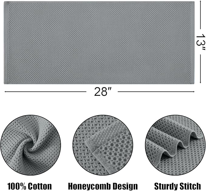 Kitinjoy 100% Cotton Waffle Weave Kitchen Towels (13 X 28 Inches, Grey), 4-Pack Super Soft and Absorbent Dish Towel for Drying Dishes, Kitchen Hand Towels