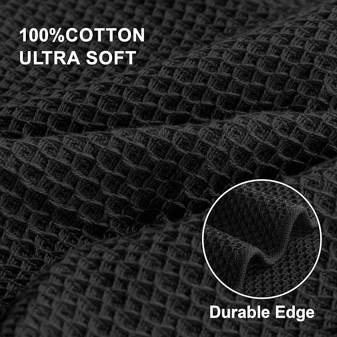 joybest Cotton Kitchen Dish Cloths, 8 Pack Waffle Weave Black Washcloths Ultra Soft Absorbent Dish Towels Quick Drying Dish Rags, 12x12 Inches