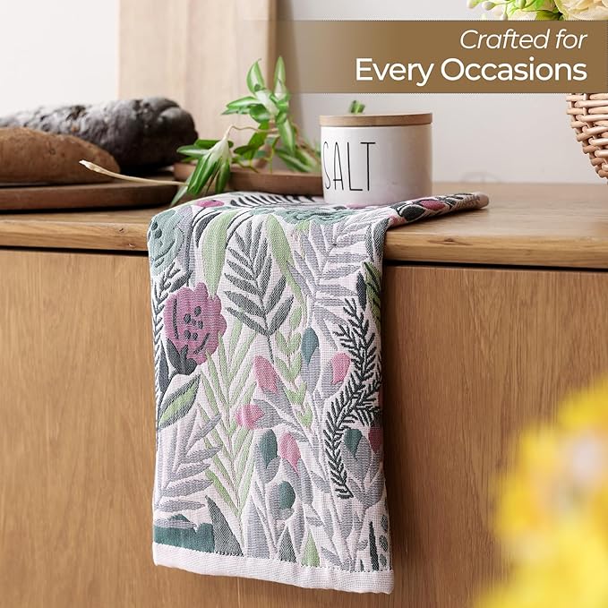 Cotton Kitchen Towels Set of 4, Quick Dry Sustainable Decorative Dish Towels for Kitchen Drying,Ultra Absorbent Reusable Cleaning Tea Towels,Pretty Hand Towels for Bathroom/Kitchen with Loop