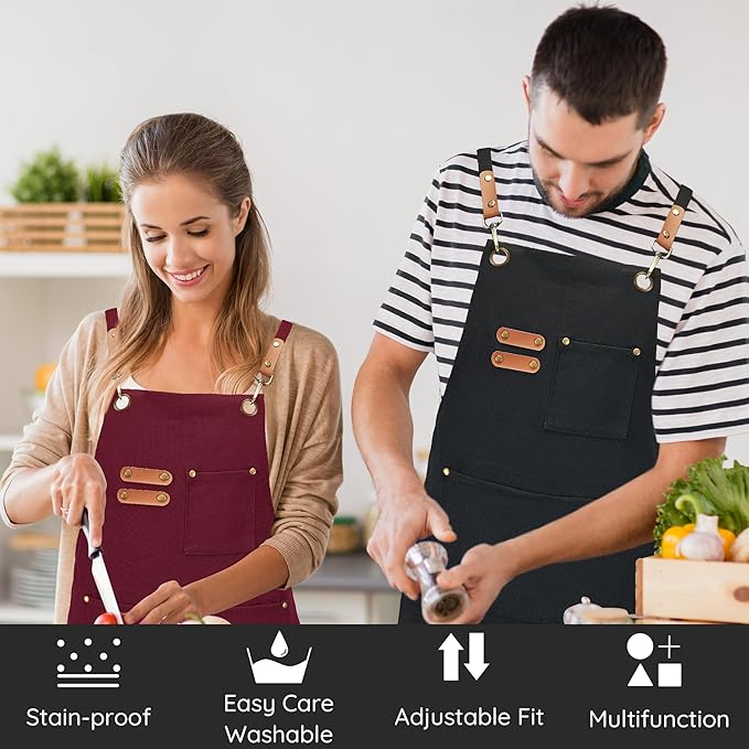 Plus Size Canvas Aprons, Kitchen Chef Aprons, Unisex Heavy Duty Work Apron, Adjustable Strap Apron with Pockets