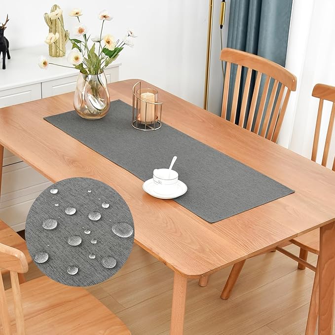 Farmhouse Rustic Table Runner Charcoal Faux Linen Table Runners Water Resistant Short Table Runner 36 inches for Living Room Dresser Bedroom Kitchen Dining Party 13x36 Inch