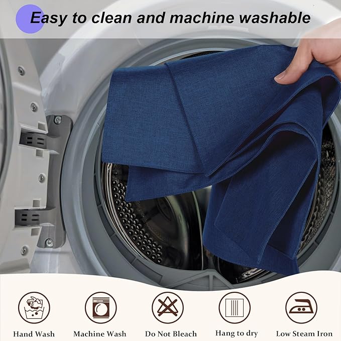 Cloth Placemats Set of 6, Cotton Linen Blend Machine Washable Double Layered Durable Place Mats Heat Resistant Placemats Wrinkle Free Thick Fabric Dining Table Mats (Navy Blue, 6)