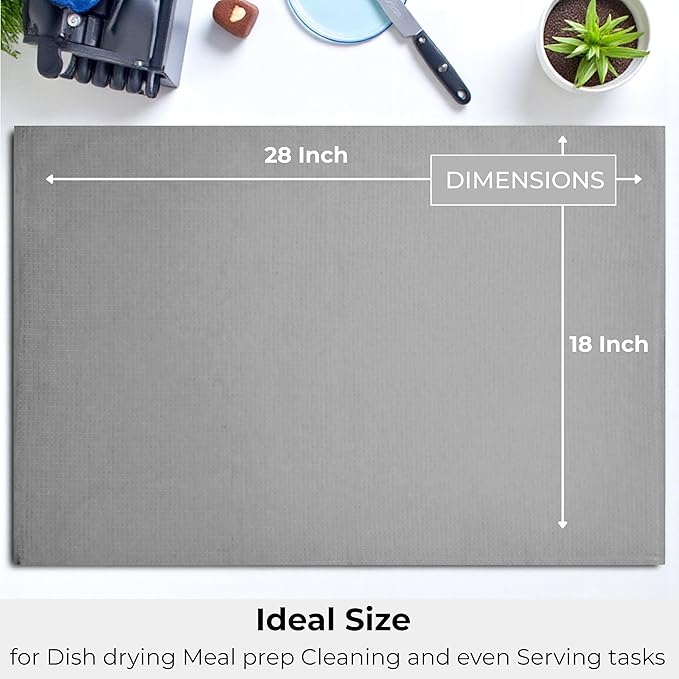 Highly Absorbent Cotton Dish Towels for Drying - Set of 6 Light Gray Kitchen Towels - 18"X28" Lint Free Waffle Weave Cloth Linen Hand Bathroom Bulk Dishtowels