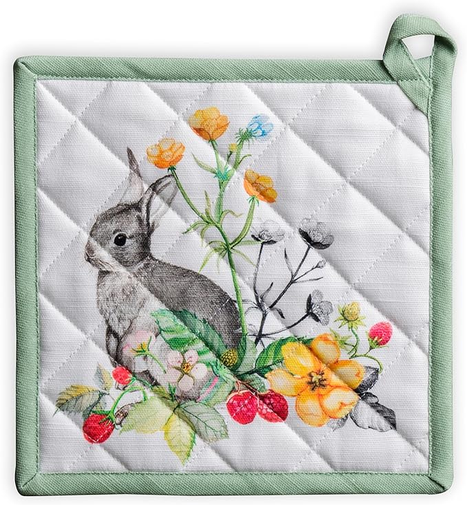 Maison d' Hermine Pot Holders 100% Cotton Heat Resistant Potholders 8" x 8" Hot Pads with Loop BBQ Cooking Baking Gifts for Mothers Day Handling Hot Pans Spring/Summer (Pack of 1, Printemps)