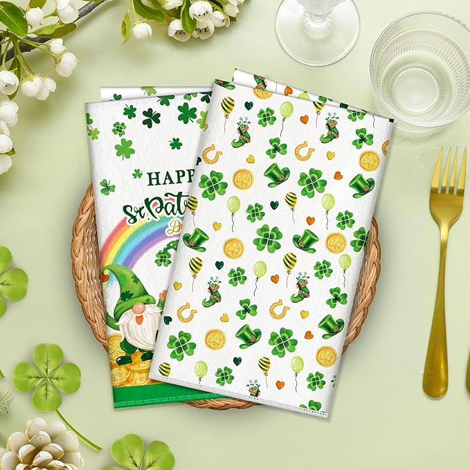 St. Patrick's Day Gnome Shamrock Microfiber Kitchen Towels, Soft Absorbent Hand Towel 15.7 × 23.6 inch, Thick Dish Cloth for Party Anniversary Holiday Decoration Housewarming Gifts